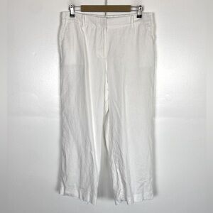 Talbots Linen Cropped Pants Size 12 White Lined Elastic Waist Side Pocket Summer